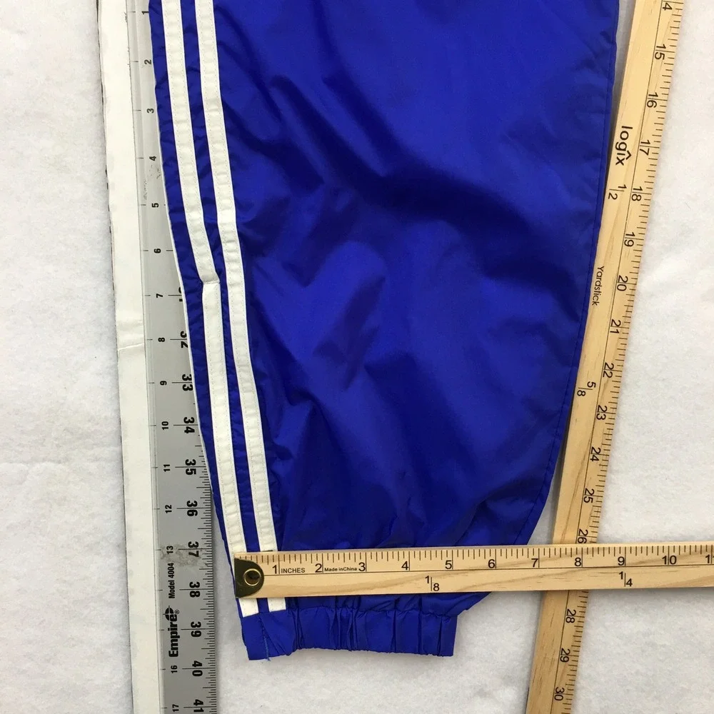 Adidas Mens Vintage Track Pants Blue White Stripes Nylon Windbreaker Joggers XL